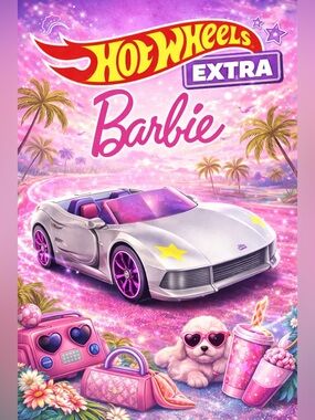 Barbie Tooned Hot Wheels Extra Convertible 1:64 Diecast Car Pink Silver Mattel